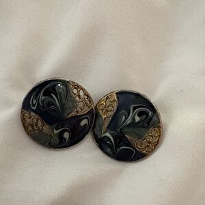 Vintage Elegant blue and Gold Round Earrings